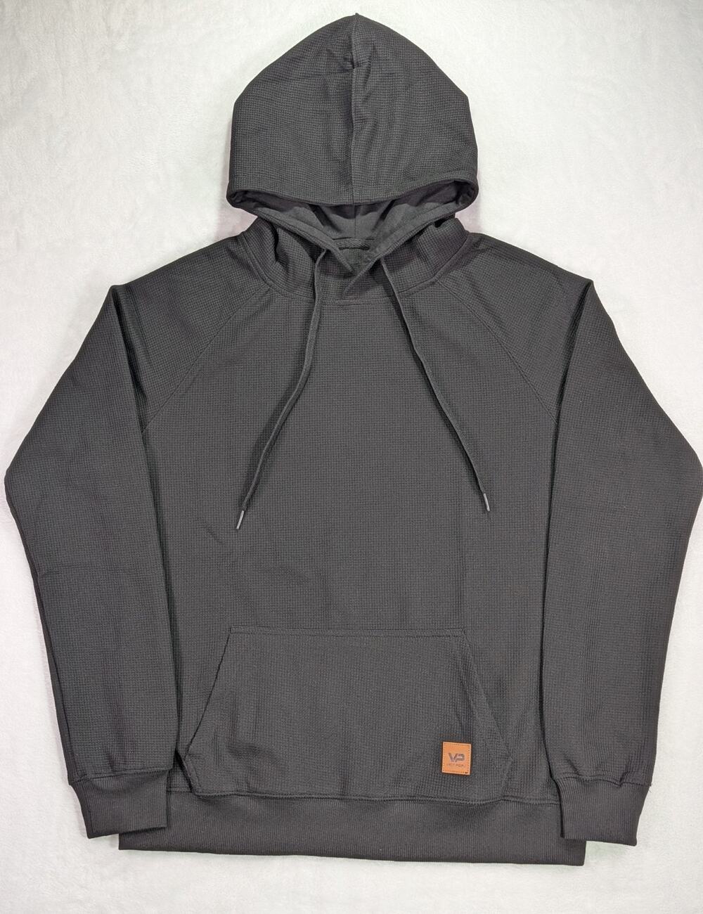 Vict Popu Men's Small Black Waffle Weave Pullover Hoodie Sweatshirt Knit Blk
